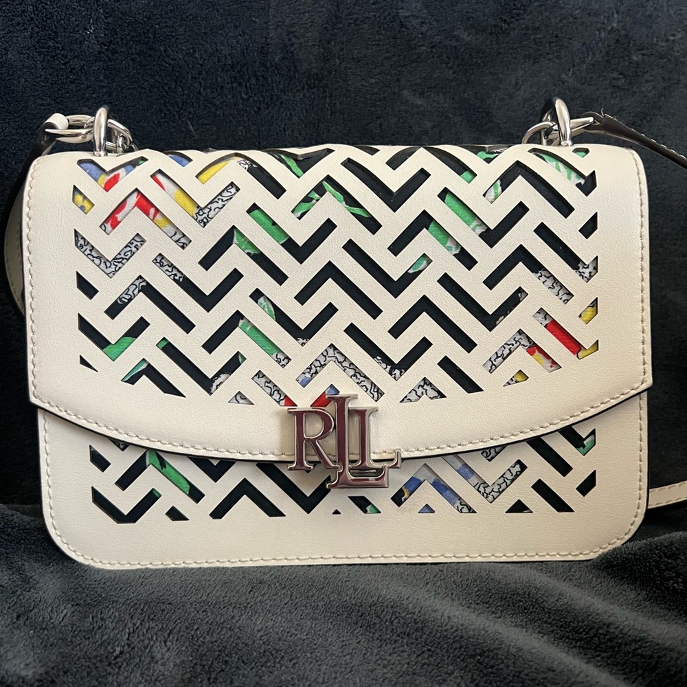 Ralph Lauren Madison White perforated leather crossbody bag